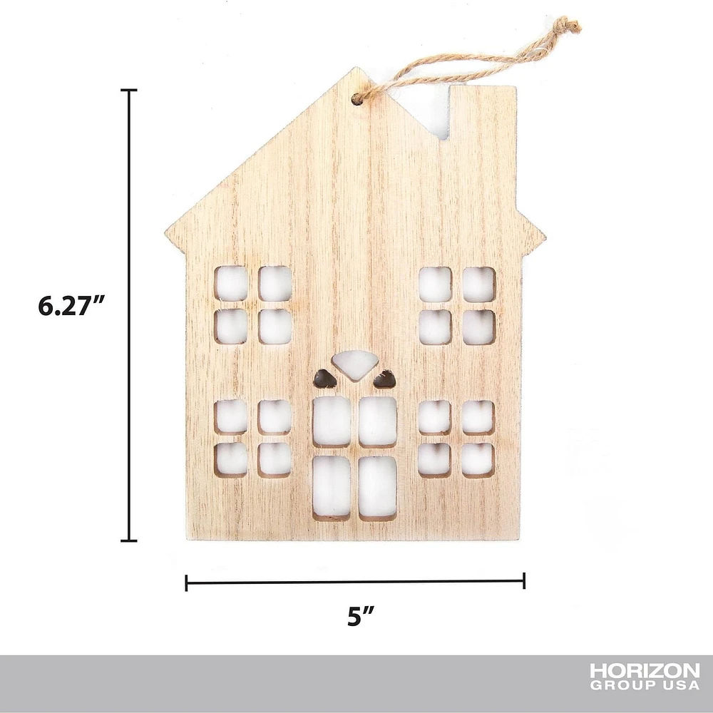 On the Surface Maison en bois avec bords pailletés argentés, décoration à accrocher ou étiquette-cadeau avec ficelle en jute pour accrocher