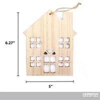 On the Surface Maison en bois avec bords pailletés argentés, décoration à accrocher ou étiquette-cadeau avec ficelle en jute pour accrocher