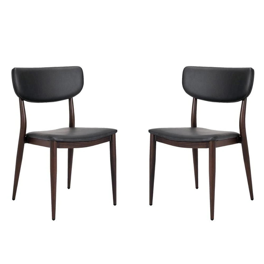 Chaise de salle à manger en similicuir PU Sammy en gris avec cadre en métal noir, Chaise de salle à manger latérale, Chaise sans accoudoirs Ensemble 2