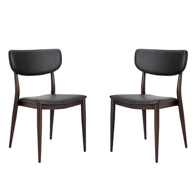 Chaise de salle à manger en similicuir PU Sammy en gris avec cadre en métal noir, Chaise de salle à manger latérale, Chaise sans accoudoirs Ensemble 2