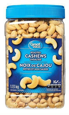 Great Value Roasted Cashews Unsalted, 1.13 kg