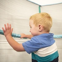 SKYWALKER TRAMPOLINES 48 pouces, rond bleu sarcelle, trampoline d'intérieur pour enfants, mini videur, rebondeur avec filet de sécurité et rembourrage