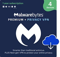 Malwarebytes Premium + Privacy VPN Bundle Bilingual 4-Device 1-Year Subscription [Download]