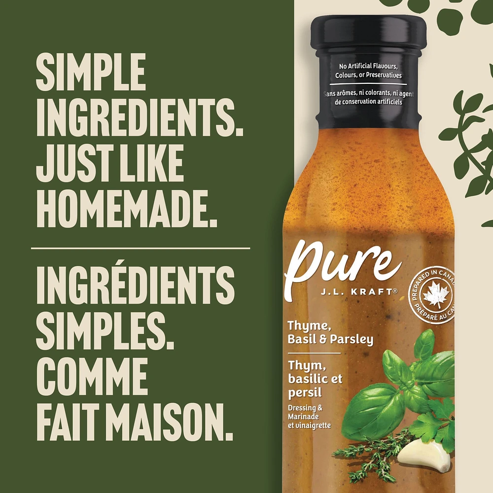 J.L. KRAFT Pure Thyme, Basil & Parsley Dressing & Marinade, 355 mL Bottle