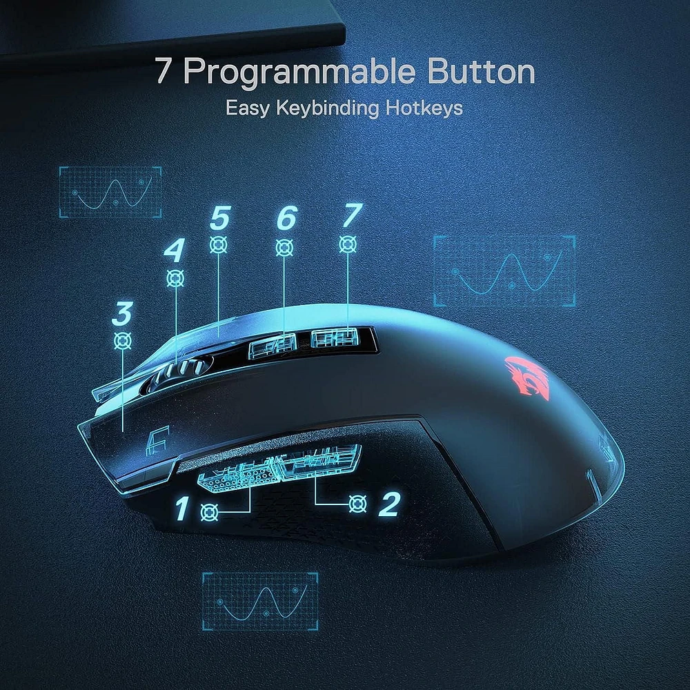 Redragon M693 Wireless Gaming Mouse, 8000 DPI Wired/Wireless Gamer Mouse w/ 3-Mode Connection, BT & 2.4G Wireless, 7 Macro Buttons, Durable Power Capacity for PC/Mac/Laptop