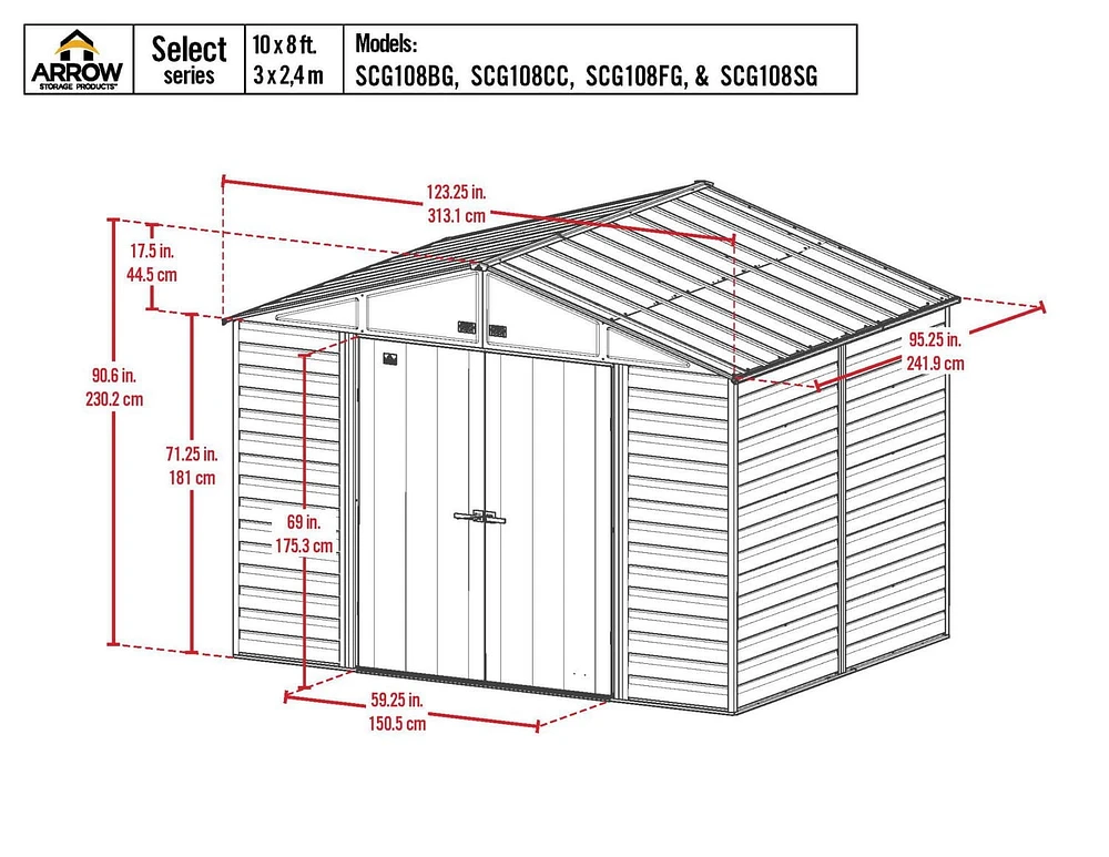 Arrow Select Steel Storage Shed, 10x8, Vert sauge