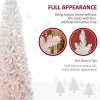 HOMCOM 7FT Pencil Artificial Christmas Tree with Pine Realistic Branches, Auto Open, Pink and White