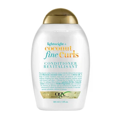 Revitalisant OGX Lightweight + Coconut Fine Curls, revitalisant léger à l'eau de coco