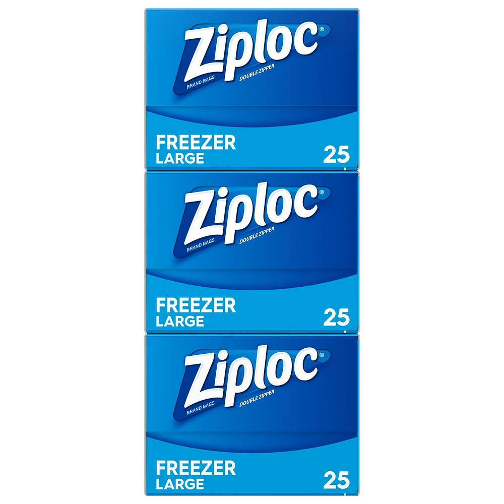 Ziploc Freezer Bags Large 3 Pack, 3 x 25 Bags