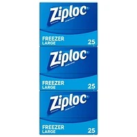 Ziploc Freezer Bags Large 3 Pack, 3 x 25 Bags