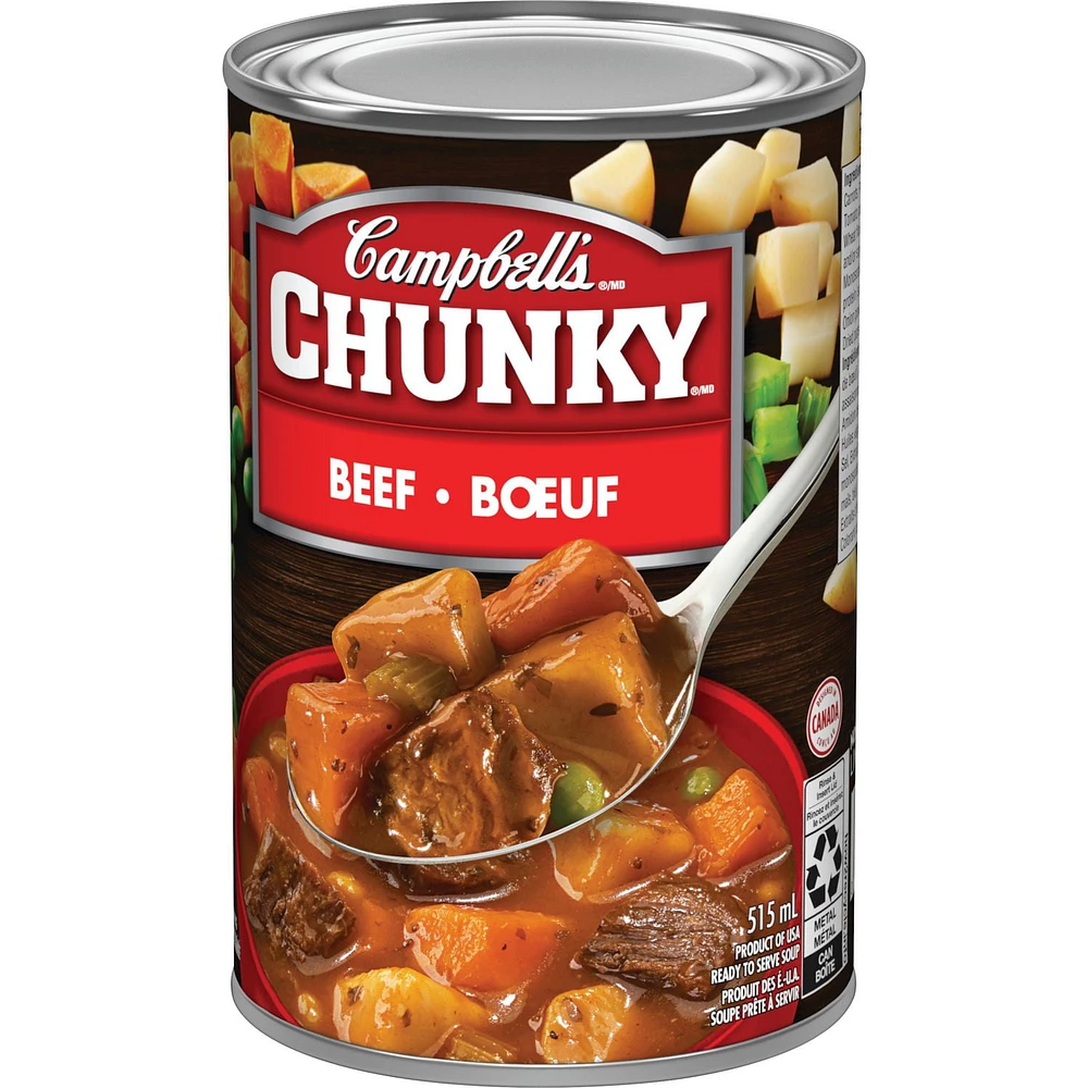 Soupe au bœuf prête à servir ChunkyMD de Campbell’sMD, longue conservation Prête à déguster 515 mL