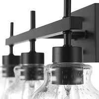 Ensemble de salle de bain tout-en-un de 5 pièces Bunbury, noir mat, applique murale à 3 ampoules avec abat-jours en verre bullé, porte-serviette, anneau à serviette, crochet à peignoir, supp