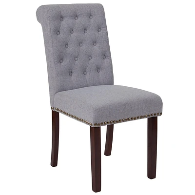 HERCULES Series Light Gray Fabric Parsons Chair with Rolled Back, Accent Nail Trim and Walnut Finish