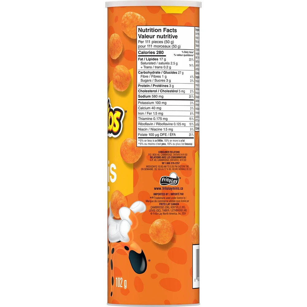 Cheetos Bites Minis Cheddar Cheese Flavoured Snacks - Canister, 102 g.