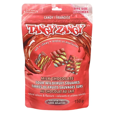 Friandise Carres de Fruits Sauvages Surs au Chocolat au Lait Tangy Zangy