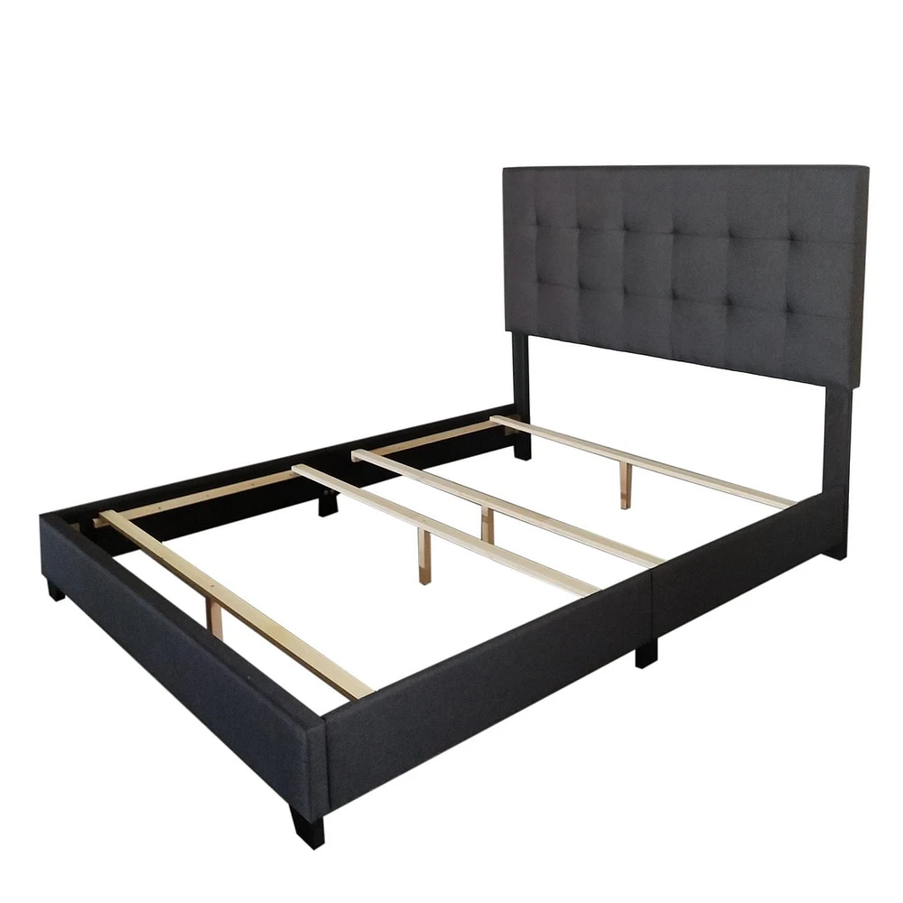 Grand lit moderne de 60 po revêtu de tissu, charbon