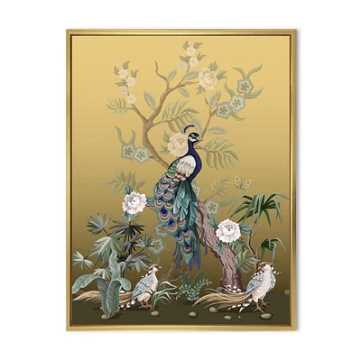 Designart Chinoiserie Aux Oiseaux Et Pivoines VI ART MURAL À CADRE FLOTTÉ
