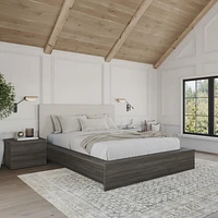 Ensemble de chambre à coucher Jane 4 pièces avec lit queen size, tête de lit rembourrée et 2 tables de chevet