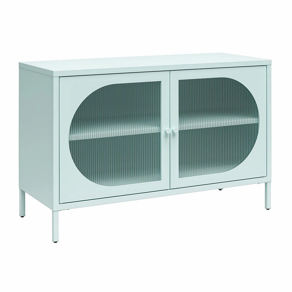 Mr. Kate Luna Large armoire d'appoint à 2 portes avec verre cannelé, bleu ciel