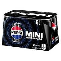 Pepsi Zero Sugar cola, 222 mL Cans, 6 Pack, 6 x 222ml