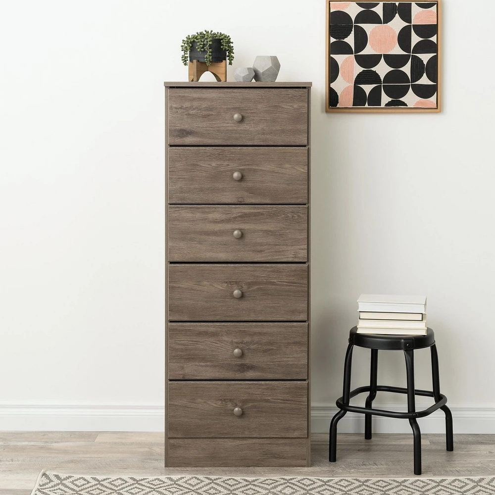 Prepac Astrid 6-Drawer Tall Chest, Drifted Gray