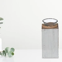 IH Casa Decor White Wooden Tealight Candle Holder With Rope 6.30"