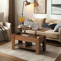 Homycasa Table basse de salon avec plateau relevable pour gagner de l'espace, noyer
