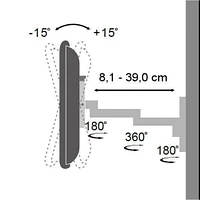 Techly Support mural inclinable/pivotant pour téléviseur LCD/LED de 13" à 30" 3 articulations Inclinaison +/-12° 180° horizontalement VESA jusqu'à 100x100 mm, Noir