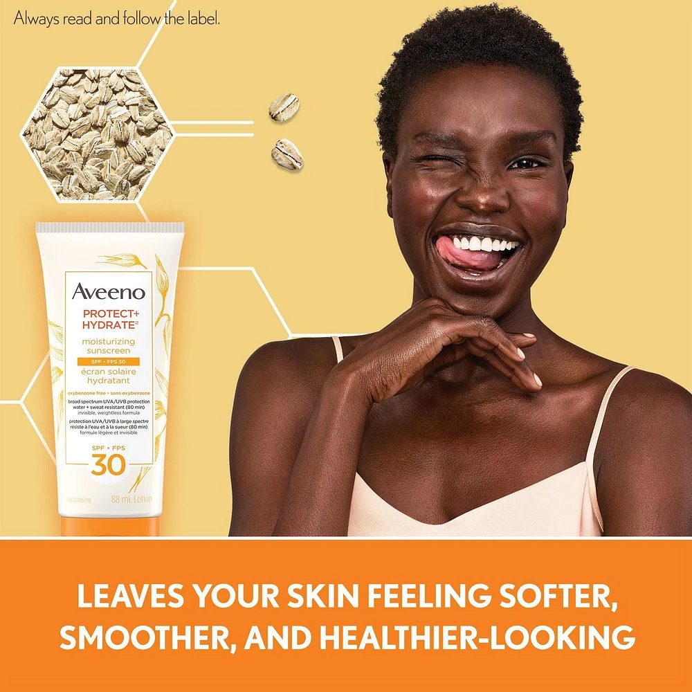 Aveeno Protect and Hydrate Face and Body Sunscreen SPF 30, Water and Sweat Resistant, Oxybenzone Free, 88mL, 88 mL
