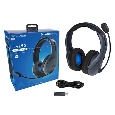 PDP PS4 LVL50 Wireless Stereo Gaming Headset, Grey, 051-049-NA-LIC