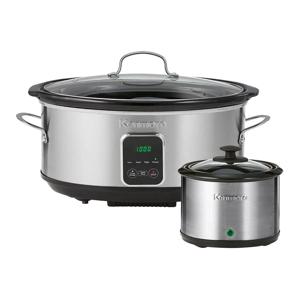 Kenmore 7-Qt Programmable Slow Cooker with Dipper (6.6L), Black & Silver, Easy to Use for Family Meals