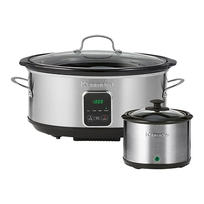 Kenmore 7-Qt Programmable Slow Cooker with Dipper (6.6L), Black & Silver, Easy to Use for Family Meals