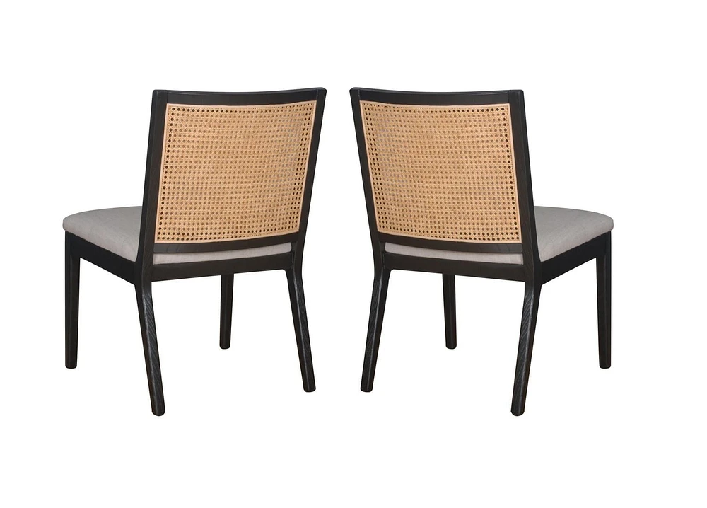 Charlotta Dining Chair in Black, Solid Wood Dining Chair, Rattan Cane Dining Chair, Hexagon Rattan Dining Chair, Upholstered Dining Chair - Set 2