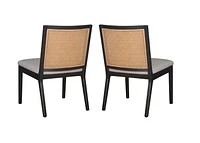 Charlotta Dining Chair in Black, Solid Wood Dining Chair, Rattan Cane Dining Chair, Hexagon Rattan Dining Chair, Upholstered Dining Chair - Set 2