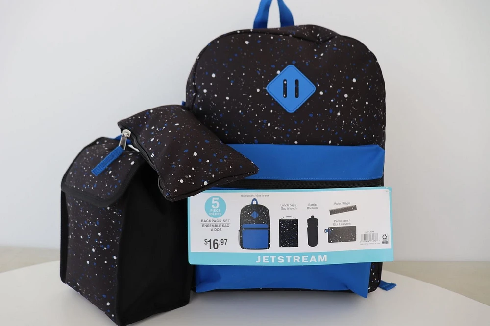 Ensemble de Sac à dos Scolaire Jetstream 5 pièces: Sac à dos pour enfants avec Sac à Lunch, Trousse, Règle et bouteille d'eau