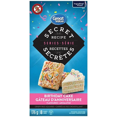 Série de recettes secrètes Carrés croustillants à saveur de gâteau d'anniversaire Great Value 176 g