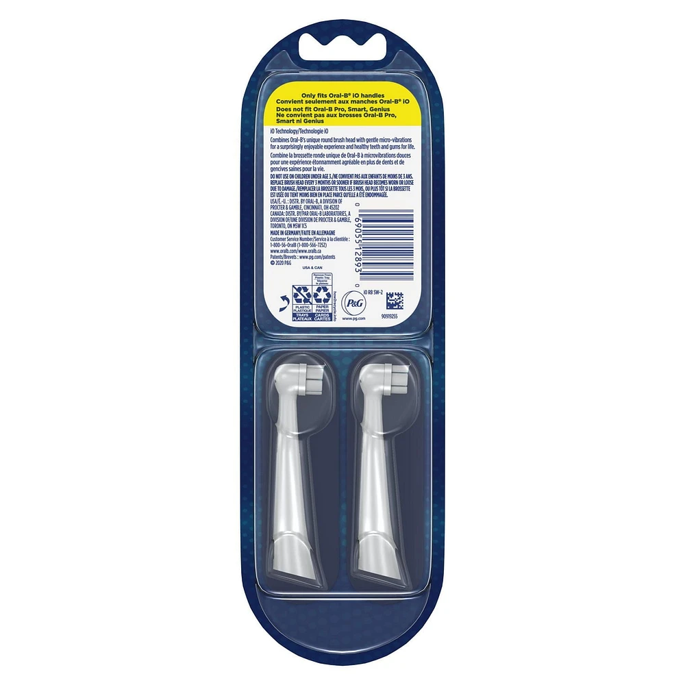 Brossettes de rechange Soins doux pour brosse à dents Oral-B iO, Blanches blanc, 2 unités