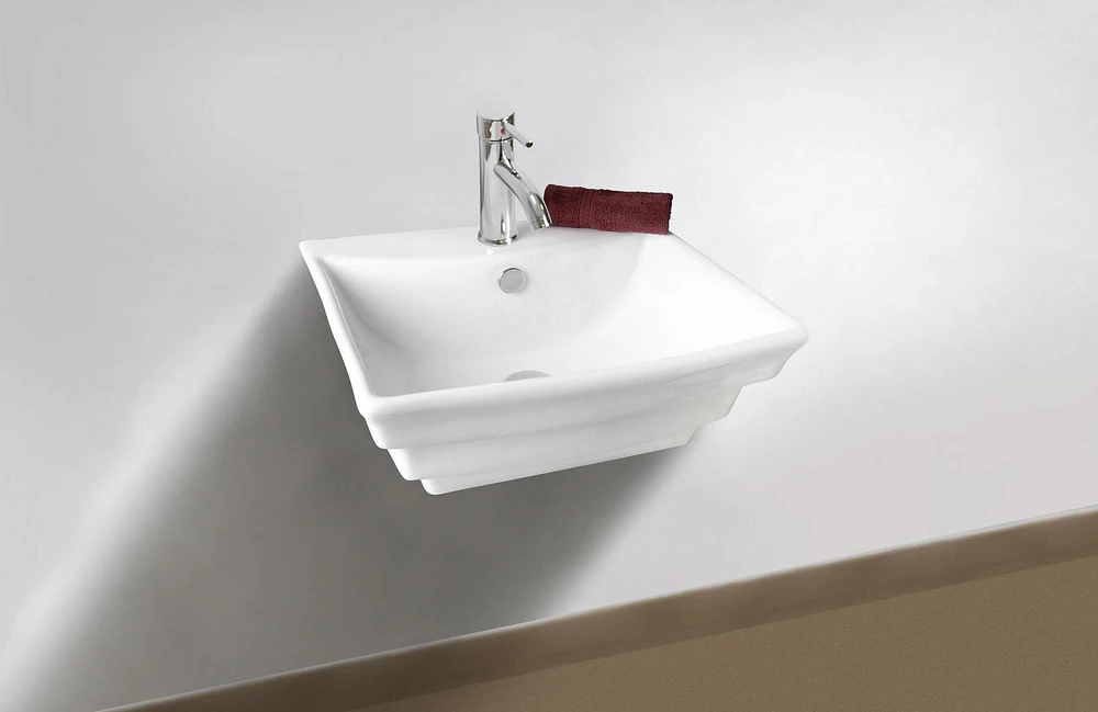 American Imaginations AI- 19,75 pouces Vaisseau blanc de bâti de mur de W pour le perçage de centre de 1 trou