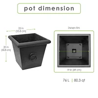 Tierra Verde 23in W x 20in H Piazza Large Square Statement Recycled Materials Self-Watering Indoor/Outdoor Planter Pot, Black