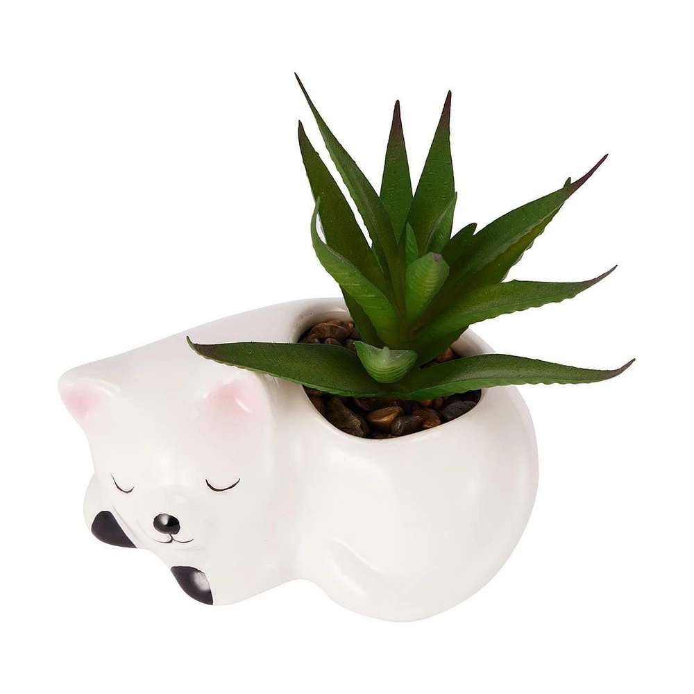 SUCCULENT ARTIFICIEL DANS UN POT EN FORME DE CHAT