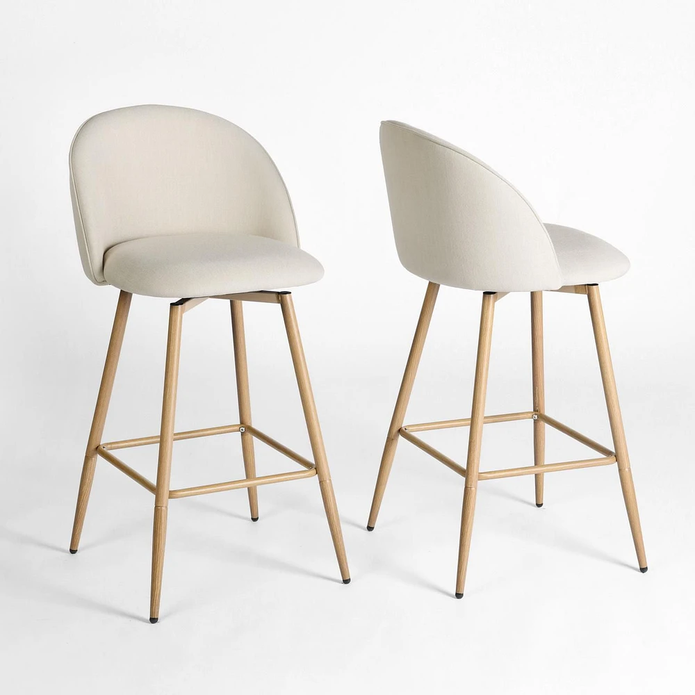 Homycasa Contemporary Set of 2 Counter Height Bar Stool Oak Finished Legs