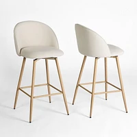 Homycasa Contemporary Set of 2 Counter Height Bar Stool Oak Finished Legs