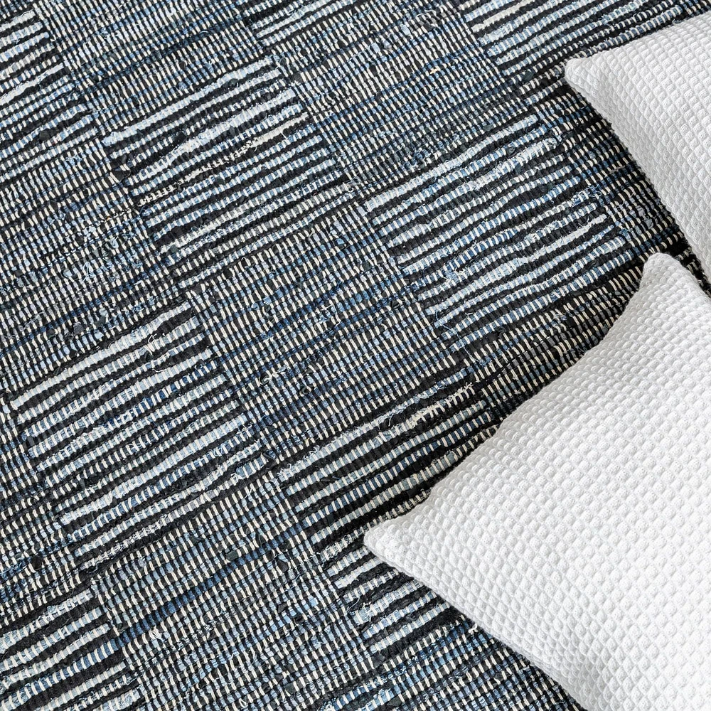 Fabstyles Checkerboard Denim Leather Handmade Area Rag Rug for Living Room, Hallway, Patio