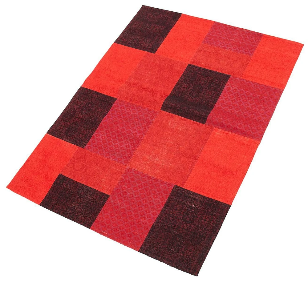 ECARPETGALLERY 4'8" x 6'6" Transitional Collage Handmade Area Rug for Living Room, Dining Room and Bedroom in Red