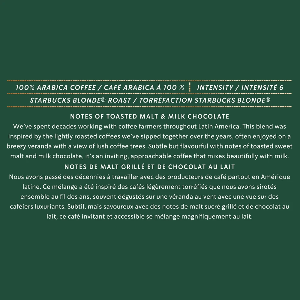 Starbucks VERANDA BLEND pour NESPRESSO VERTUO, café de torréfaction blonde, notes douces et veloutés, capsules recyclables grâce au système de recyclage de NESPRESSO 100 g
