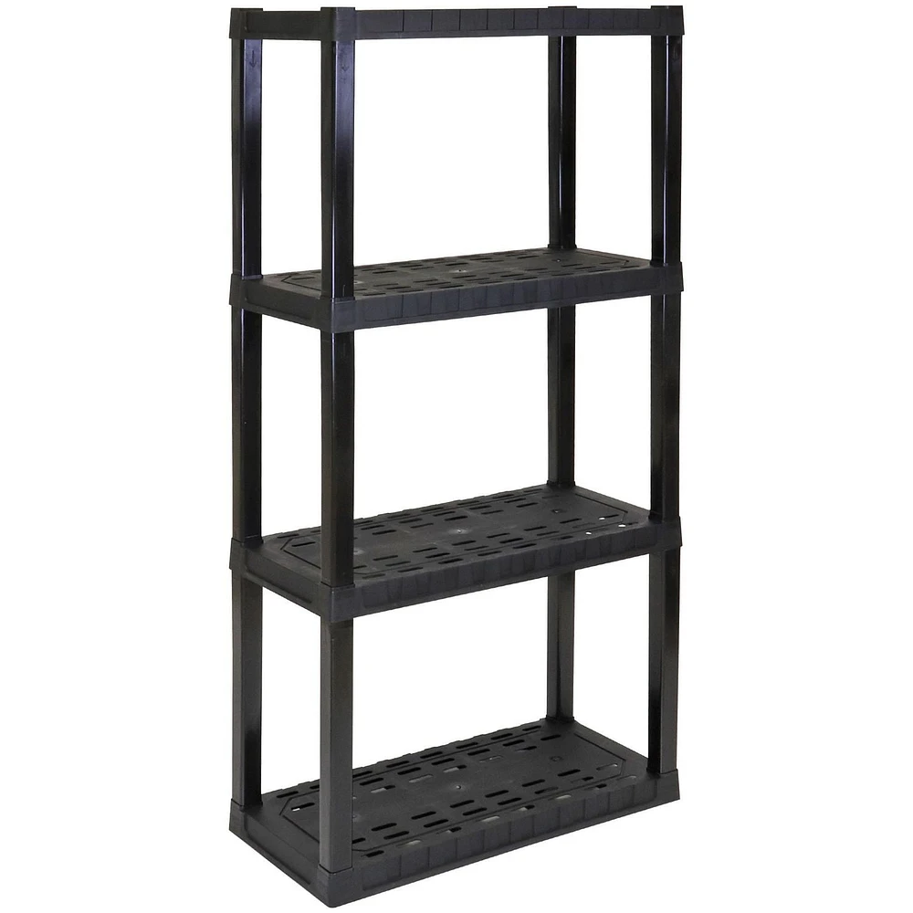 Hyper Tough Plastic Shelves Garage Storage Shelf Made In Canada 4-Tier 57"H x 14"D x 30"W Black-400 lbs Total Capacity