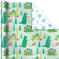 Papier d'emballage Hallmark réversible de Noël pour enfants, motif tendance (3 rouleaux : 120 pieds carrés au total) dinosaures, koalas, ours polaires, pingouins, chameaux, zèbres, rayures