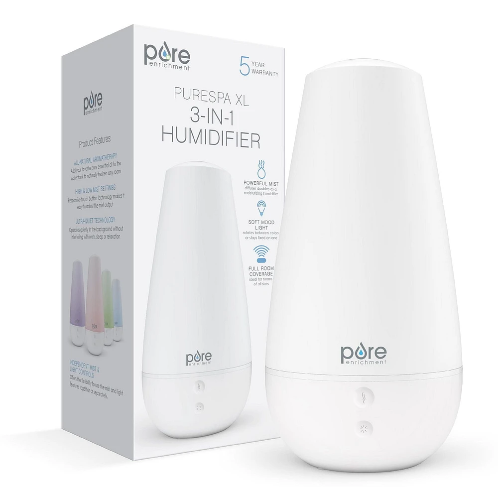 Humidificateur silencieux 3 en 1 Pure Enrichment - Veilleuse à couleur changeante et diffuseur d'huiles essentielles