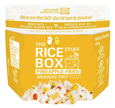 The Rice Stuff Box Pineapple Fried, 70 grams makes 190 grams. Just Add Boiled Water!