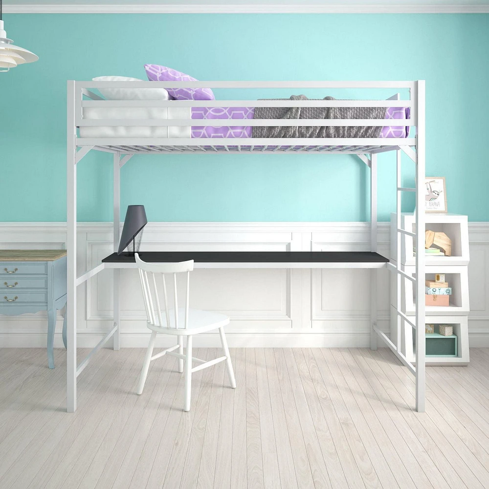 Lit mezzanine une place en métal Miles avec bureau